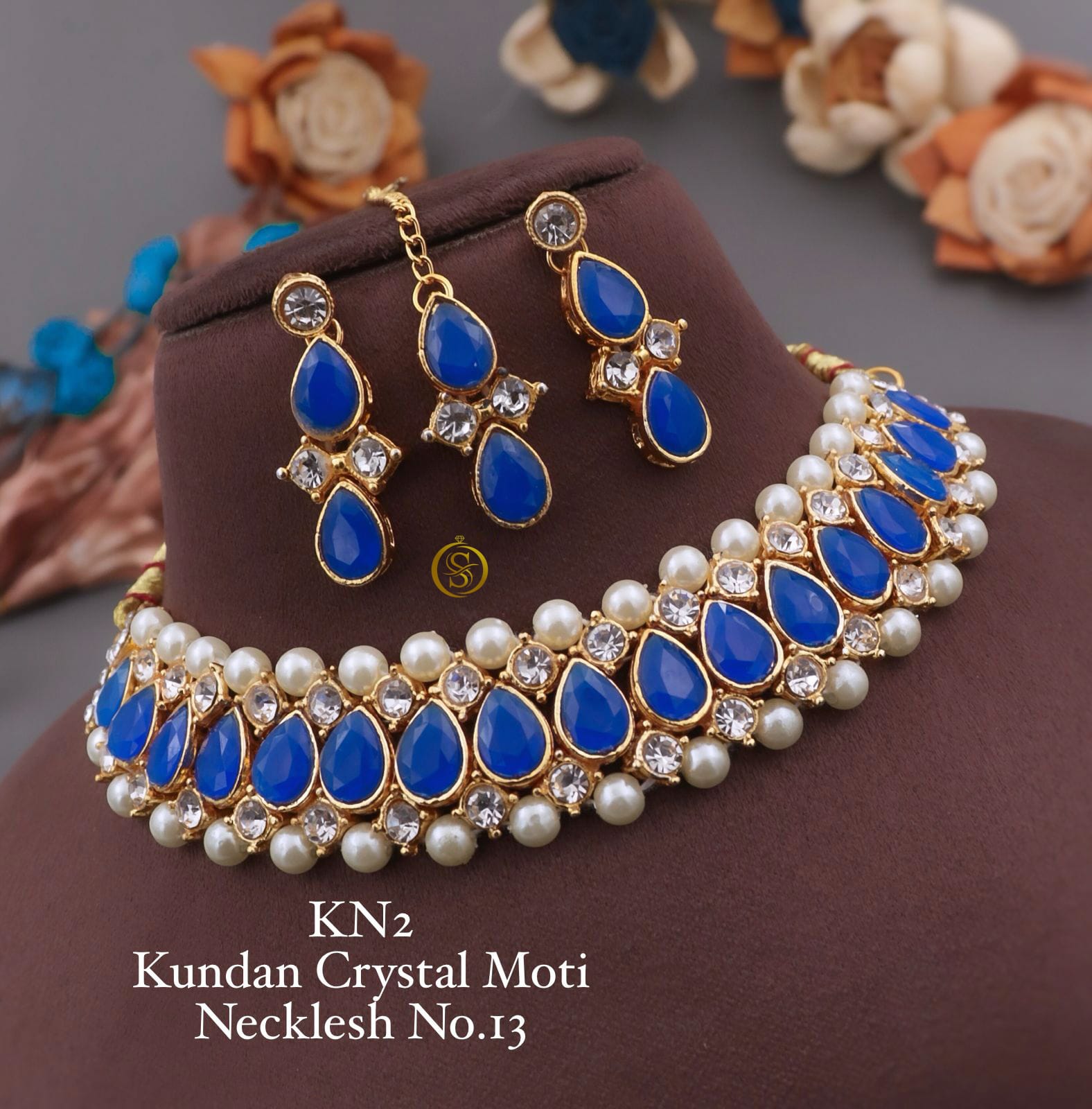 KN 12 designer Kundan Crystal Moti Necklace Set Wholesale Price In Surat
